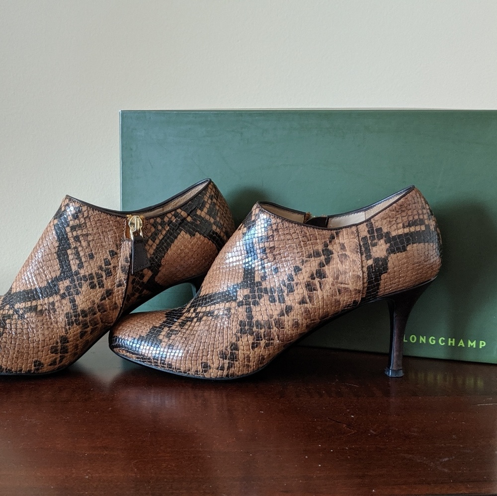 Longchamp snake skin booties